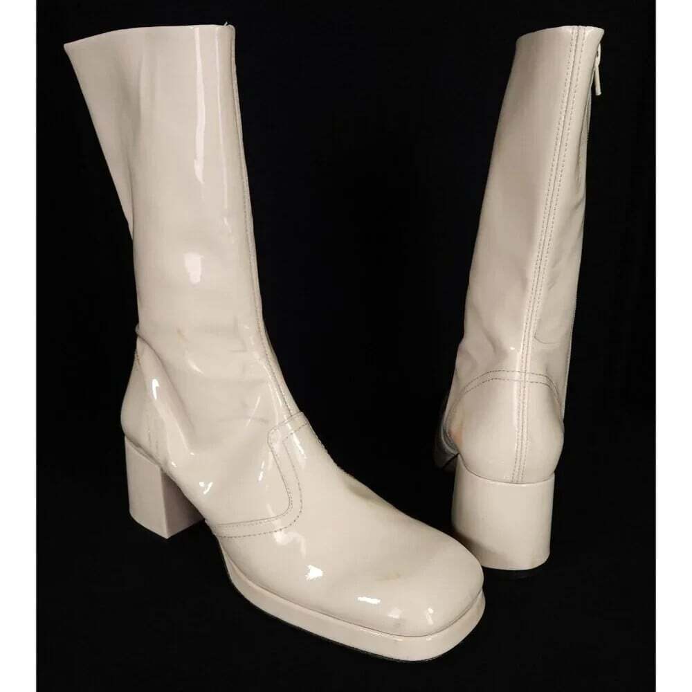 Miista Patent Leather Cass Boots US 9.5 EU 40 Womens Off White Square Toe $445